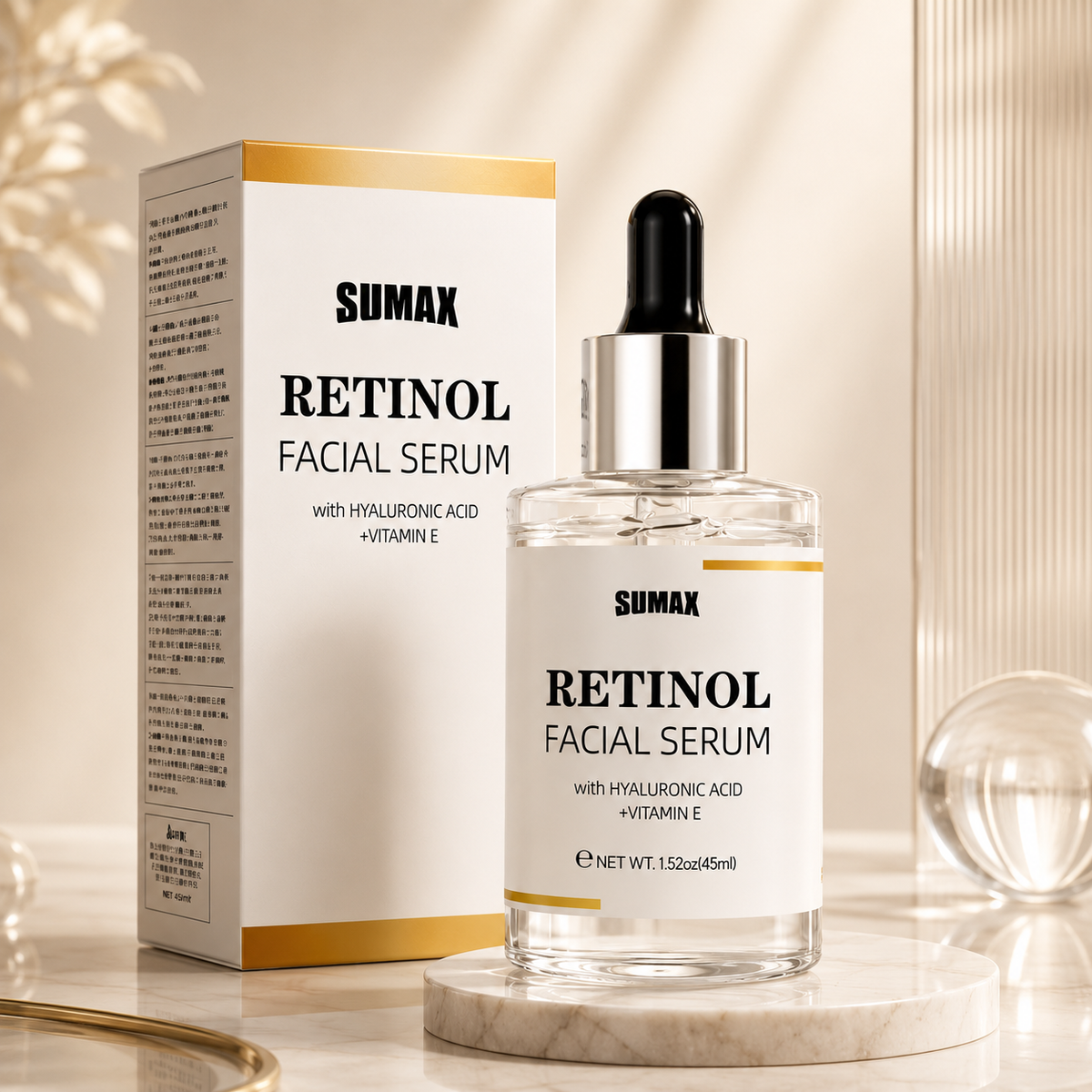 GlowCode Retinol Facial Serum - Bottle and box packaging