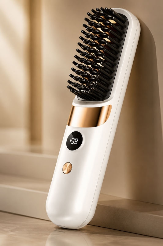 SilkBrush Cordless Ionic Hair Straightening Brush - White Gold