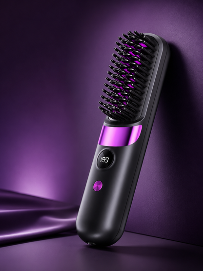 SilkBrush Cordless Ionic Hair Straightening Brush - Black Purple