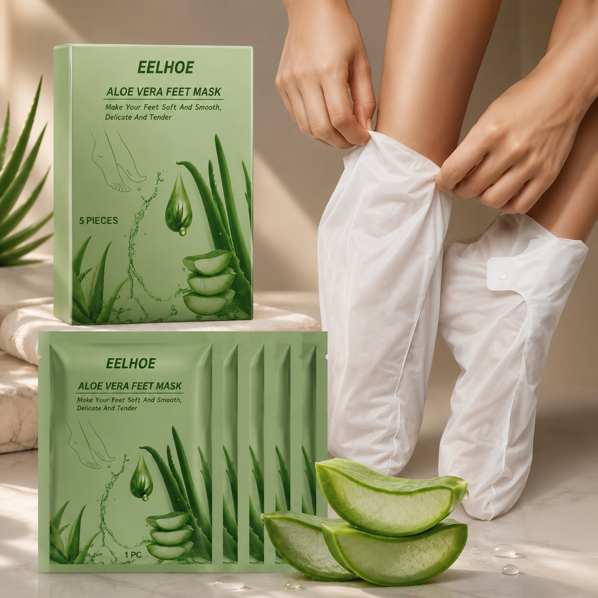 SoleSilk Aloe Vera Foot Mask - Lifestyle application shot