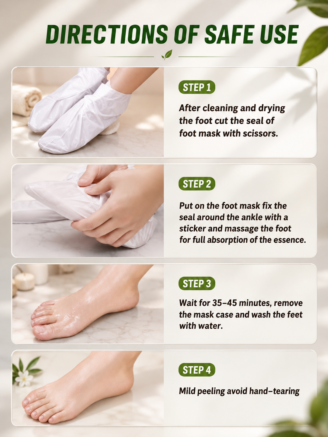 SoleSilk Aloe Vera Foot Mask - Step by step directions of use