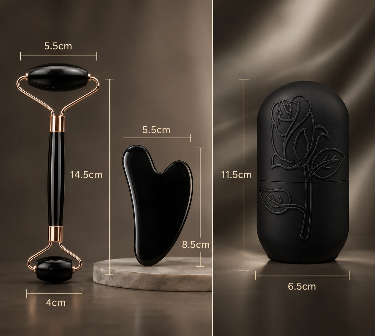 ObsidianRose – Facial Roller & Gua Sha Luxury Set