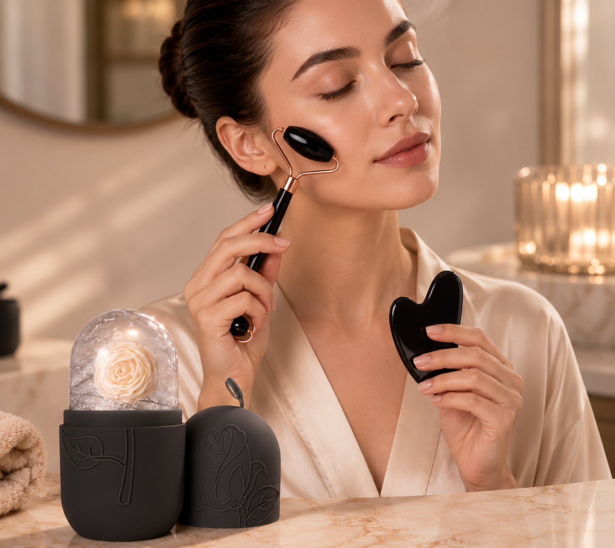 ObsidianRose – Facial Roller & Gua Sha Luxury Set